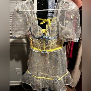 For Love And Lemons Sheer Dress with Blue and Yellow Details